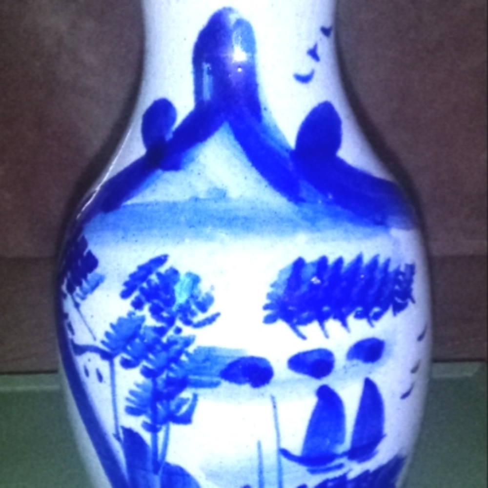 Vintage Blue Clay Pottery Vase